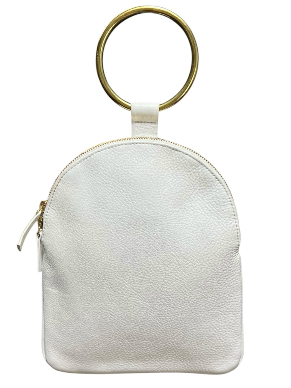 Otaat Myers Collective Large White Leather Ring Pouch Brass Handle Designer Bag